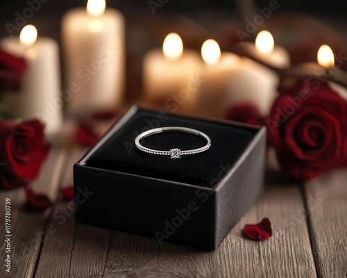 Elegant sapphire bracelet in a velvetlined box, surrounded by candlelight and roses photo