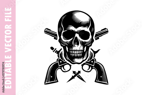 skull and pistol, skull vector silhouette illustration