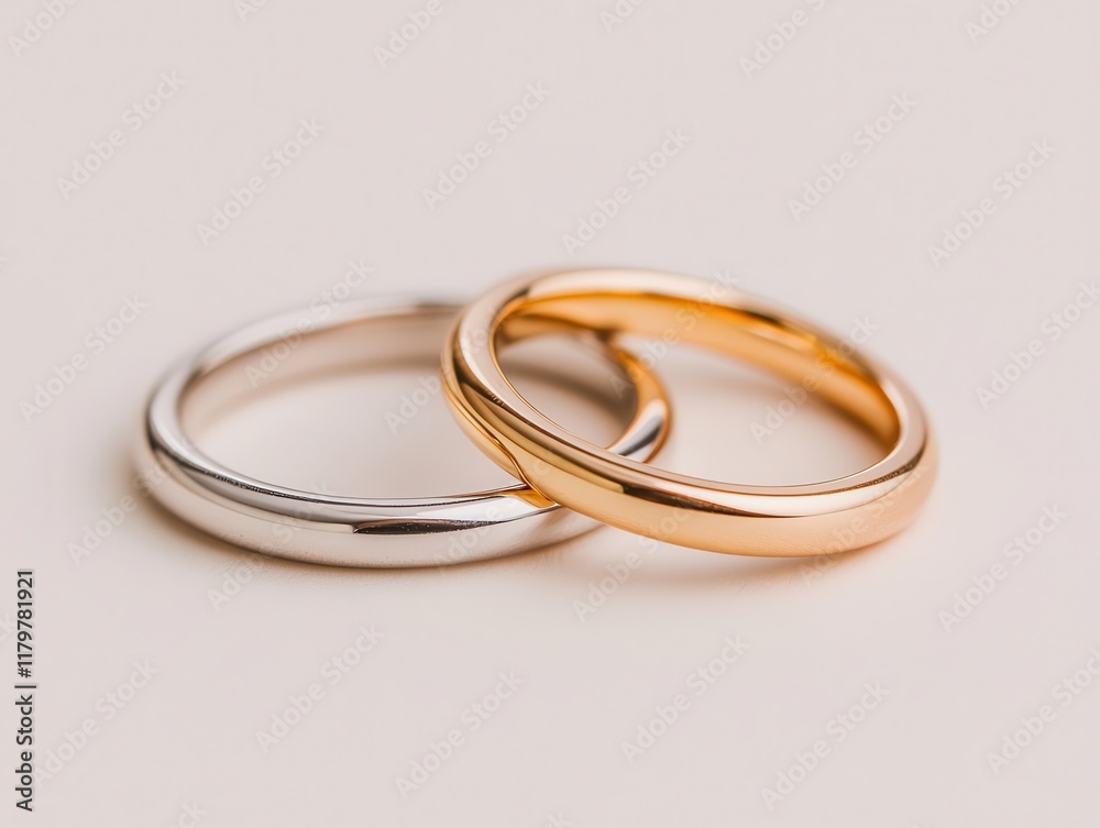 A trio of stackable rings in gold, silver, and rose gold, styled with soft romantic lighting