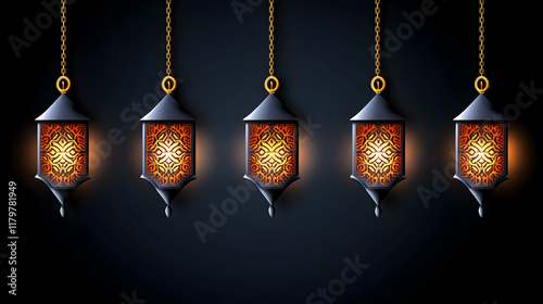 Ramadan kareem background with golden ornaments and latern template photo