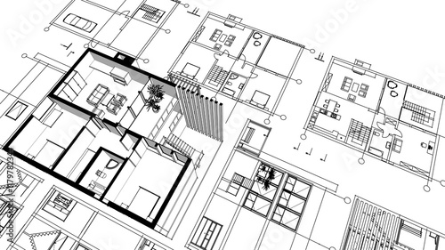 Fototapeta Naklejka Na Ścianę i Meble -  house architectural project sketch 3d illustration