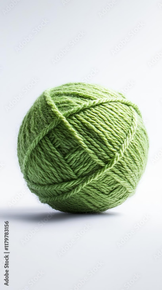 Soft green yarn ball on white surface Soft green yarn ball on white surface