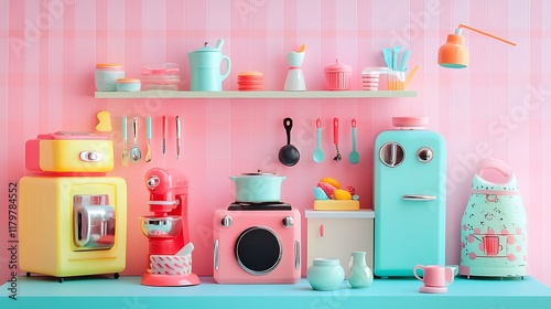 Wallpaper Mural A playful arrangement of miniature kitchen items with vibrant pastel tones Torontodigital.ca