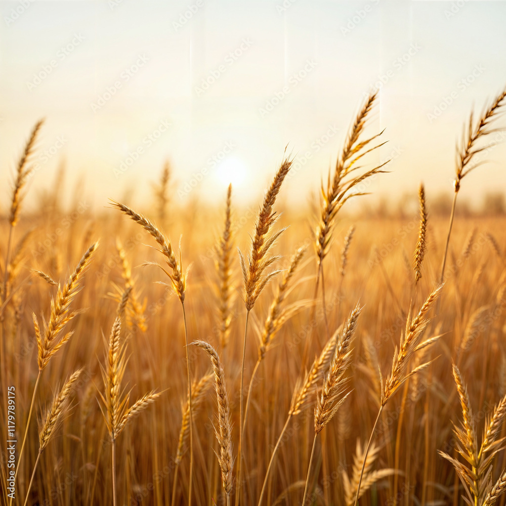 Majestic Golden Wheat Field Bathed in Warm Sunset Light