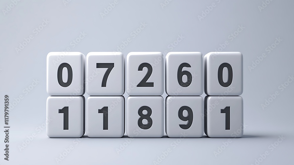 A clean, minimalist display of number blocks aligned symmetrically A clean, minimalist display of number blocks aligned symmetrically