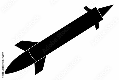 missile silhouette vector illustration on a white background. Missile icon. Silhouette missile black color only

