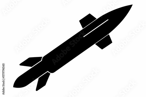 missile silhouette vector illustration on a white background. Missile icon. Silhouette missile black color only

