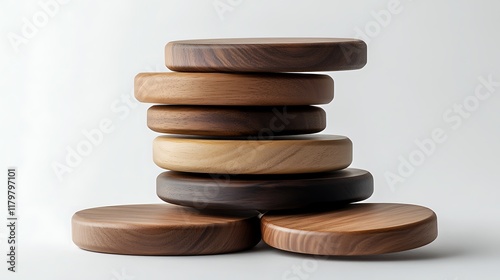 Wooden discs stacked on a smooth base with natural grain detail visible