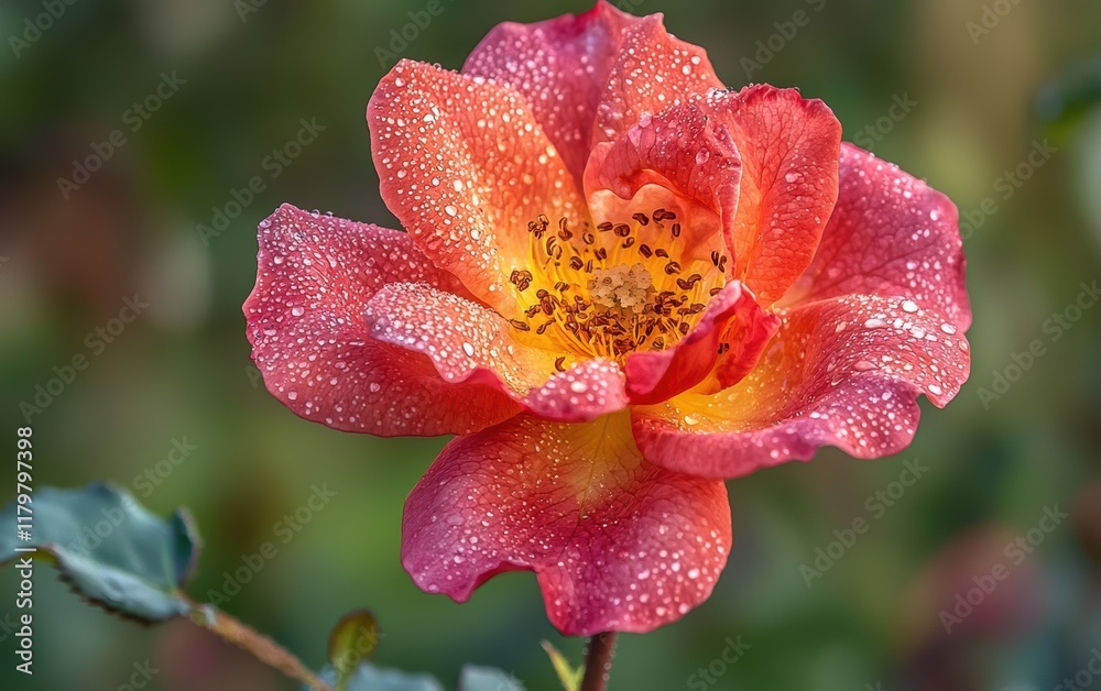 A close-up macro shot of a vibrant red rose with dewdrops on the petals, detailed textures on a soft blurred background A close-up macro shot of a vibrant red rose with dewdrops on the petals, detailed textures on a soft blurred background