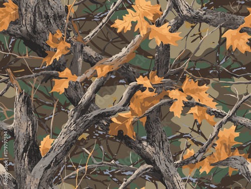 Real tree forest camouflage seamless pattern design pattern for hunting and military uniform. Hunting camouflage. Camo pattern