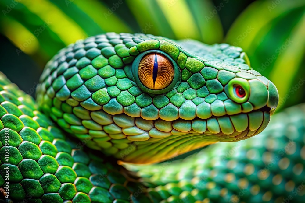 Macro Photography: Green Bamboo Viper Snake - Striking Detail Macro Photography: Green Bamboo Viper Snake - Striking Detail