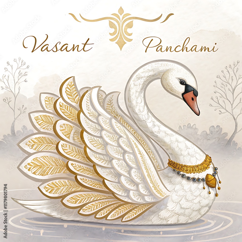 Fototapeta premium Vasant Panchami: Elegant Swan on Water