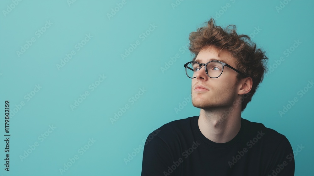 Thoughtful Young Man Against Blue Background Thoughtful Young Man Against Blue Background