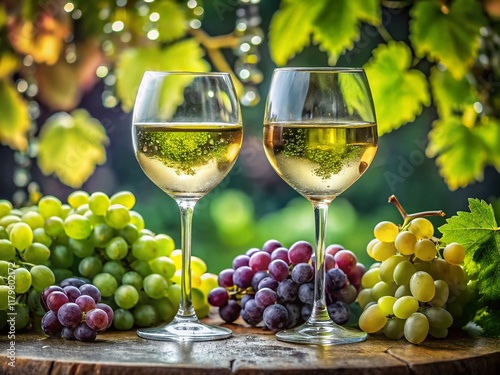 Wallpaper Mural Macro Photography: Sparkling White Wine, Grapes & Glassware Torontodigital.ca