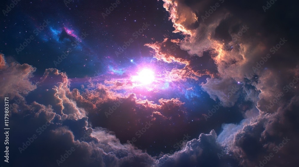 Fototapeta premium Vibrant Cosmic Scene with Stars and Nebulae, a rich tapestry of color and detail in a celestial expanse