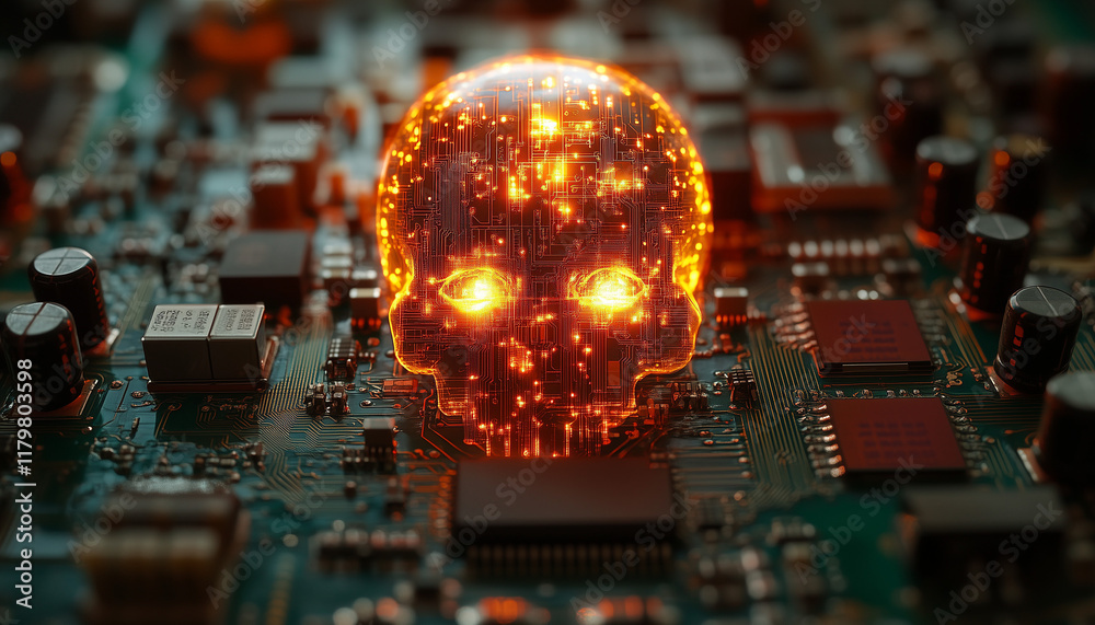 Obraz premium digital skull on circuit board