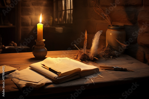 The Lonely Poet's Desk: A Serene Abode of Iambic Creativity at the Edge of Dusk photo