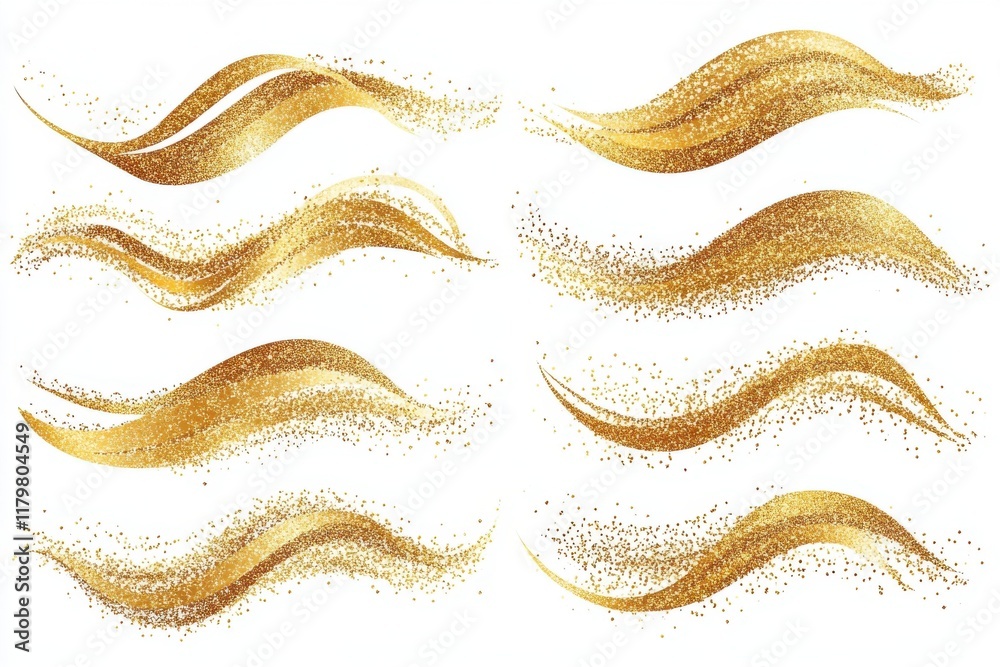 Fototapeta premium Set of Abstract shiny gold glitter design element. An abstract design element featuring shiny gold glitter, ideal for luxurious and festive visuals.