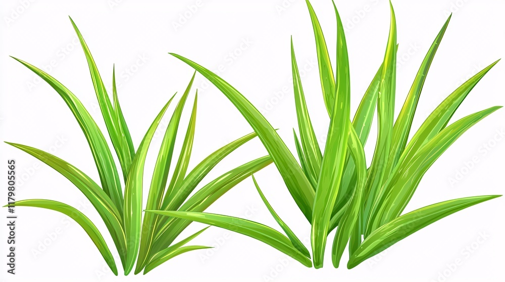 Obraz premium illustration of aloe vera leaves isolated on a white background, showcasing their thick, succulent texture and vibrant green color with natural lighting. [Aloe Vera]:[isolate on white background] 