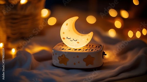 A cute moon and stars design on a music box with soft shadows photo