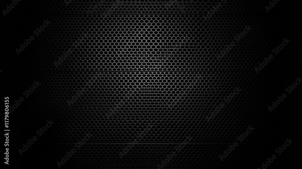 Naklejka premium texture metal grid, dark gray abstract background, Industrial background. Black metal surface with regular round holes as texture