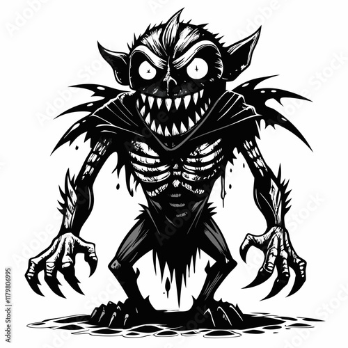 Monstrous Creature Illustration in Black and White A Ghastly Fantasy Design