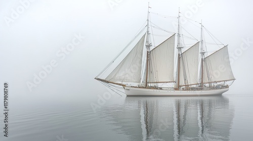 A high-quality stock image of a classic sailboat on a calm sea on a white isolated background.  photo