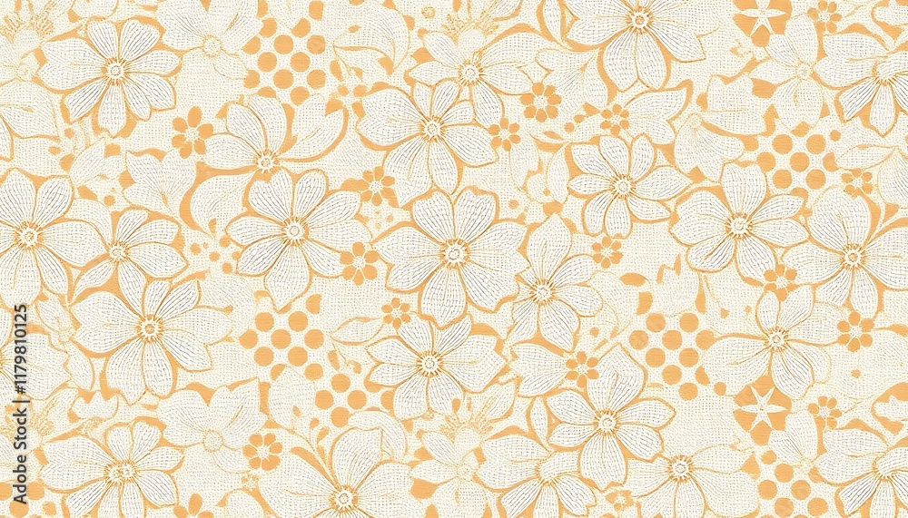 Elegant White Floral Pattern Yellow Gold Background Texture Design Elegant White Floral Pattern Yellow Gold Background Texture Design