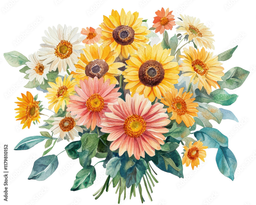 Naklejka premium Colorful bouquet of daisies in a variety of shades and shapes.