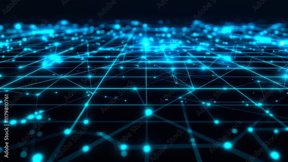 Futuristic 3D Grid with Glowing Blue Connections Futuristic 3D Grid with Glowing Blue Connections