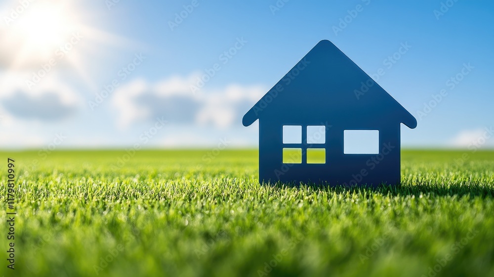 Silhouette of a house on a green field under a sunny sky. Silhouette of a house on a green field under a sunny sky.