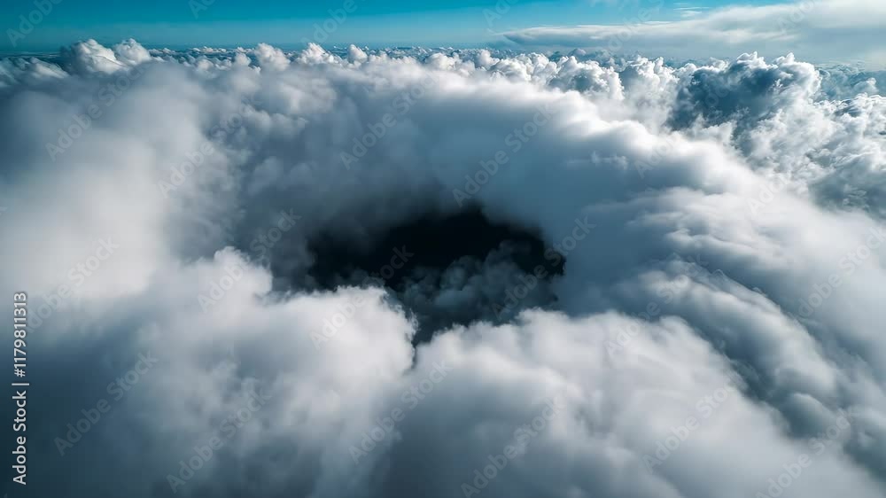 Formation of a dramatic cloud hole over the ocean during a clear day reveals stunning weather patterns