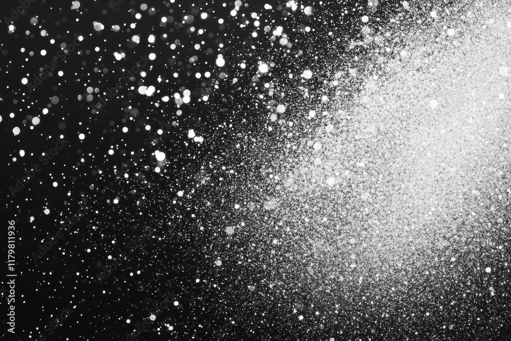 Obraz premium White Silver Gold Glitter Dust. Shiny Particles Festive. Glittering white, silver, and gold particles create a festive backdrop, adding elegance and charm to any celebration.