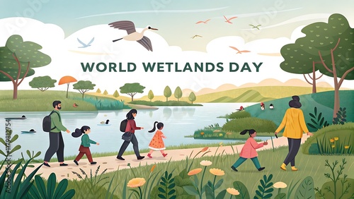 Wetlands Day, World Wetlands Day. Poster, Banner, Post. Social Media Poster. Celebrating the Importance of Wetlands for Communities photo