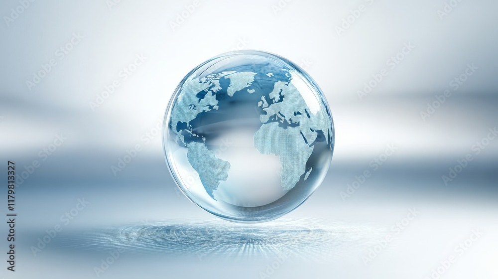 A light blue hologram of the world in a transparent glass sphere showcases modern technology, highlighting global connectivity and our interconnectedness in todays digital landscape A light blue hologram of the world in a transparent glass sphere showcases modern technology, highlighting global connectivity and our interconnectedness in todays digital landscape