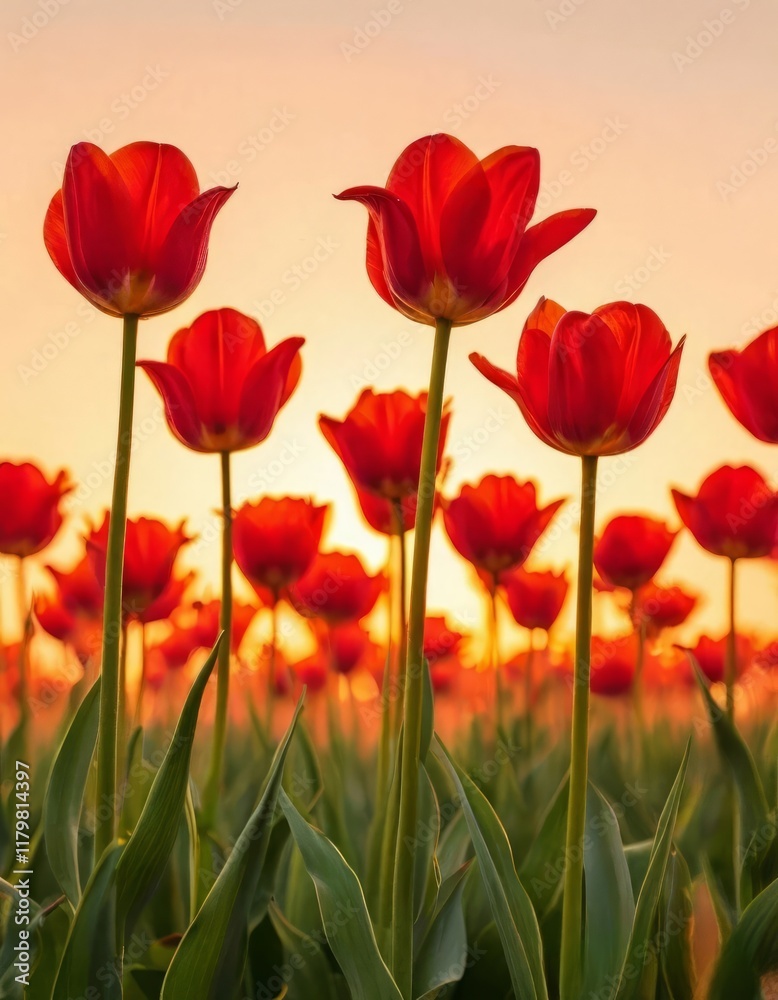 Fototapeta premium tulips , set against a fiery orange background
