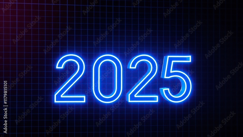 Neon Blue Two Thousand Twenty Five on Grid Neon Blue Two Thousand Twenty Five on Grid