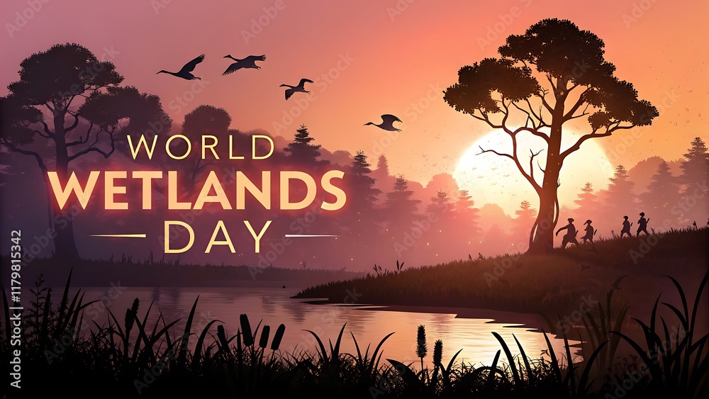 World Wetlands Day. Highlighting the Importance of Water for Life. Wetlands Day. Poster, Banner, Post. World Wetlands Day. Highlighting the Importance of Water for Life. Wetlands Day. Poster, Banner, Post.