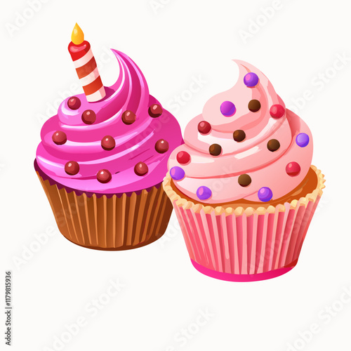 Two cupcakes tasty cakes for celebration  vector illustration (2)