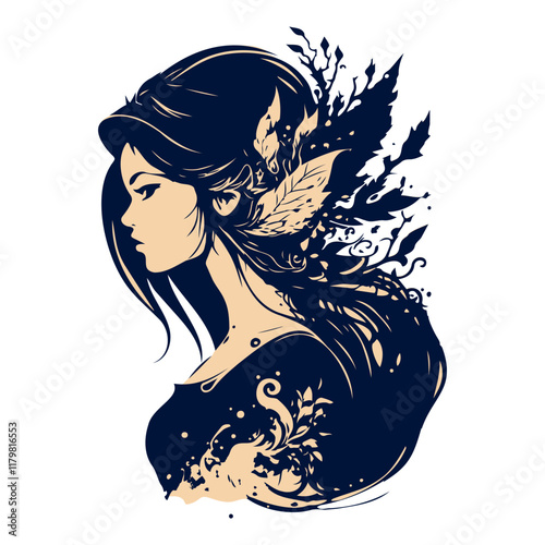 fantasy creatures girl silhouette, Mermaid silhouette isolated on white background. Girl with fishtail. Mythology fairy character. Ocean siren. Sea maid. Water nymph. Sea life creature.