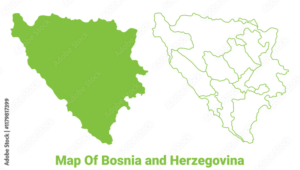 Green Bosnia map outline and flat vector illustration Green Bosnia map outline and flat vector illustration