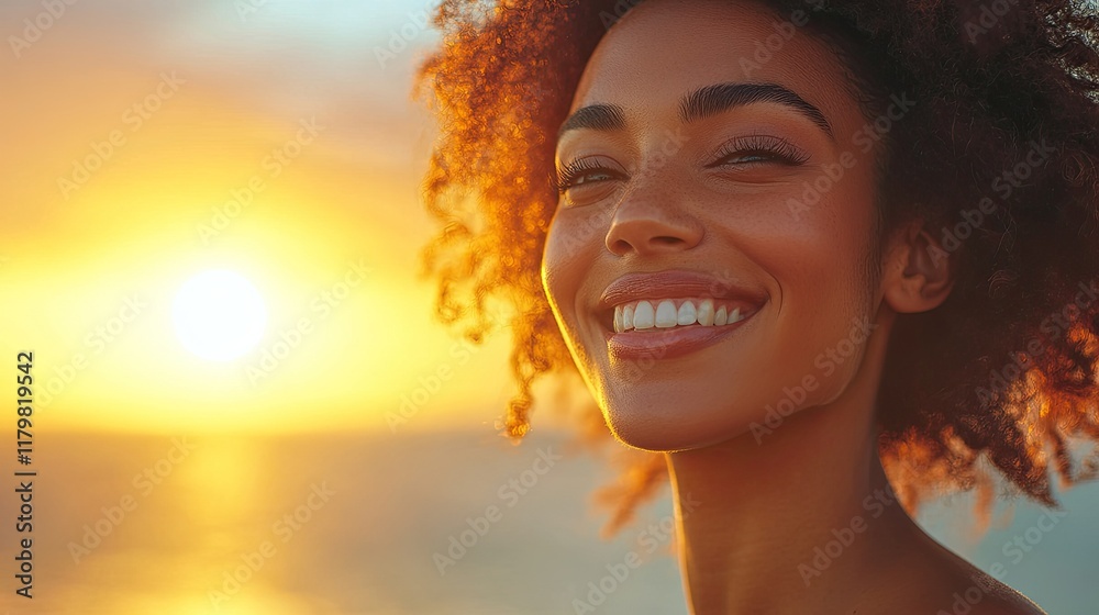Backlit Portrait of a Happy Woman Enjoying a Stunning Sunset View Backlit Portrait of a Happy Woman Enjoying a Stunning Sunset View