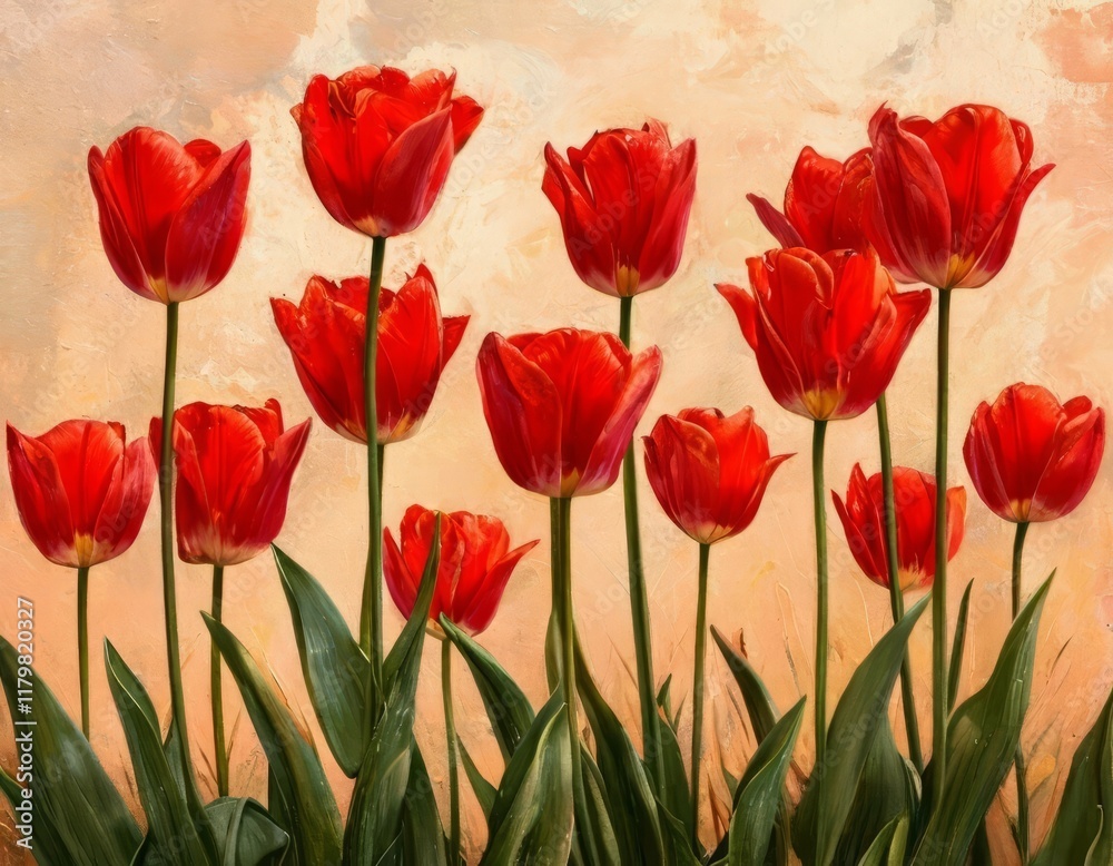Fototapeta premium tulips , set against a fiery orange background