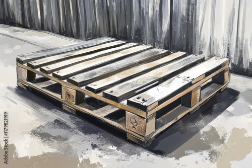 Pallet Skid Sketch Raster Illustration: A detailed hand-drawn sketch of a pallet skid, rendered in raster illustration.