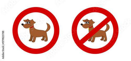 A brown dog in a red warning and prohibition sign - vector
