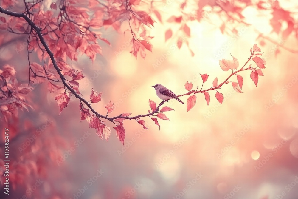 Bird Perched on Branch Surrounded by Vibrant Autumn Leaves Bird Perched on Branch Surrounded by Vibrant Autumn Leaves