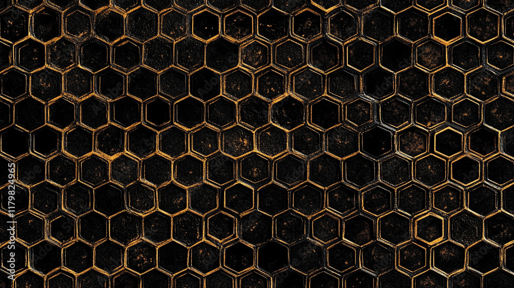 Abstract black grey metallic overlap red light hexagon mesh design modern luxury futuristic technology Industrial background. Black metal surface with regular round holes as texture Abstract black grey metallic overlap red light hexagon mesh design modern luxury futuristic technology Industrial background. Black metal surface with regular round holes as texture