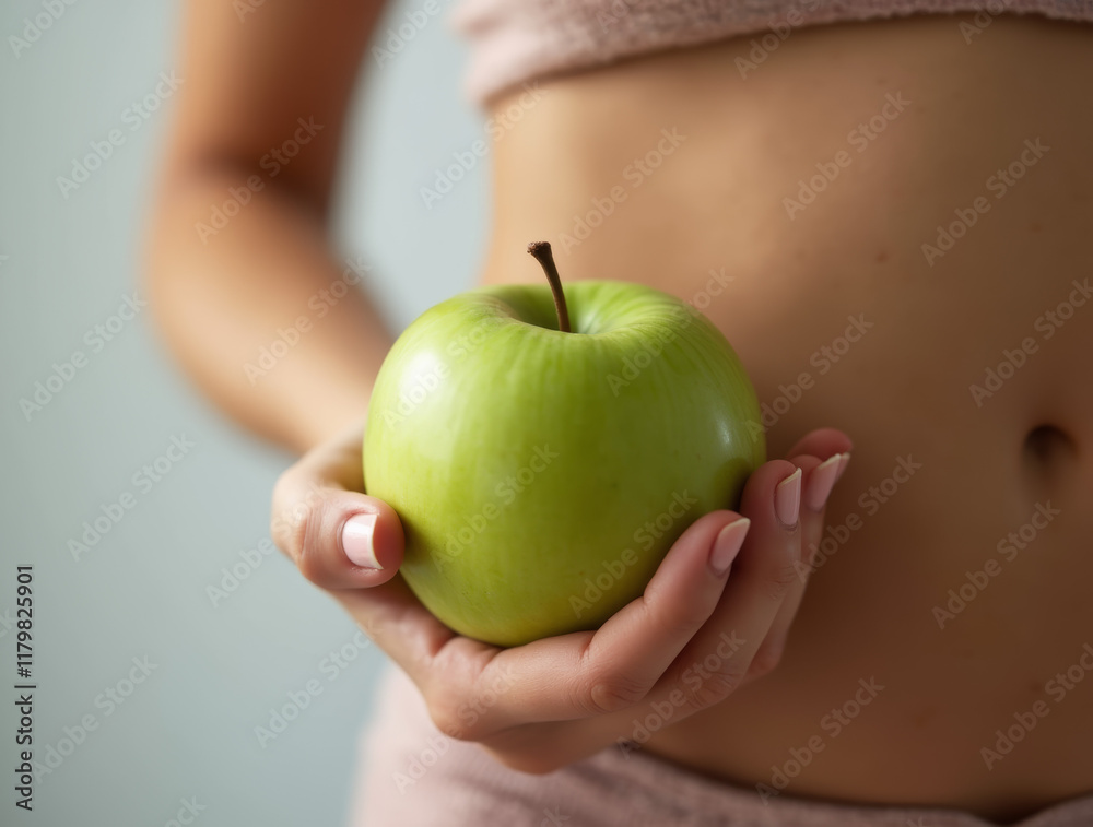 close up,young woman holding green apple, weight loss diet concept close up,young woman holding green apple, weight loss diet concept