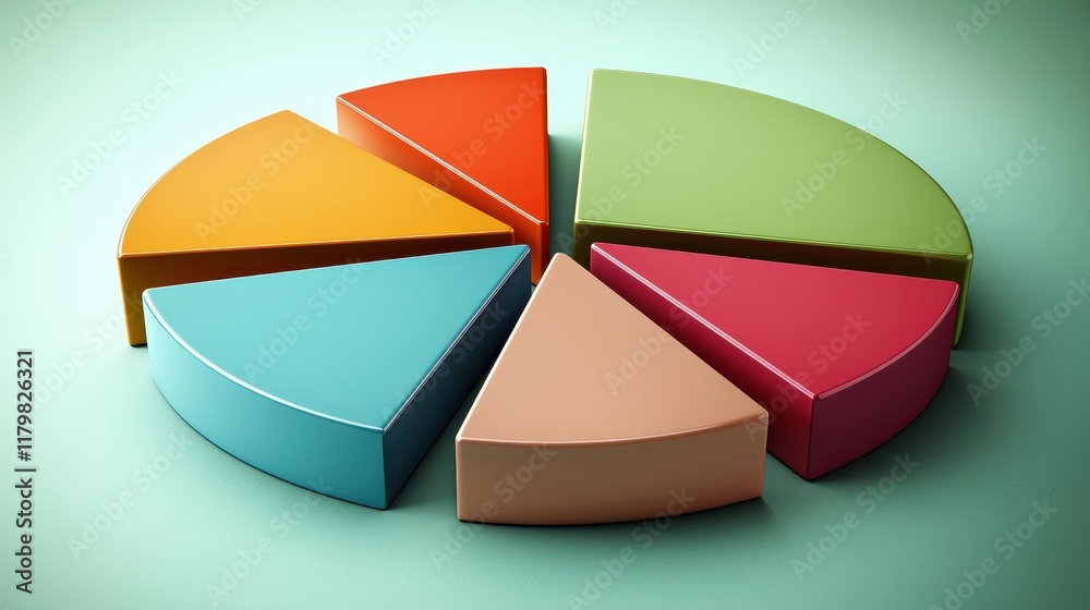 Fototapeta premium Colorful 3D Pie Chart Segments for Data Visualization and Business Presentation