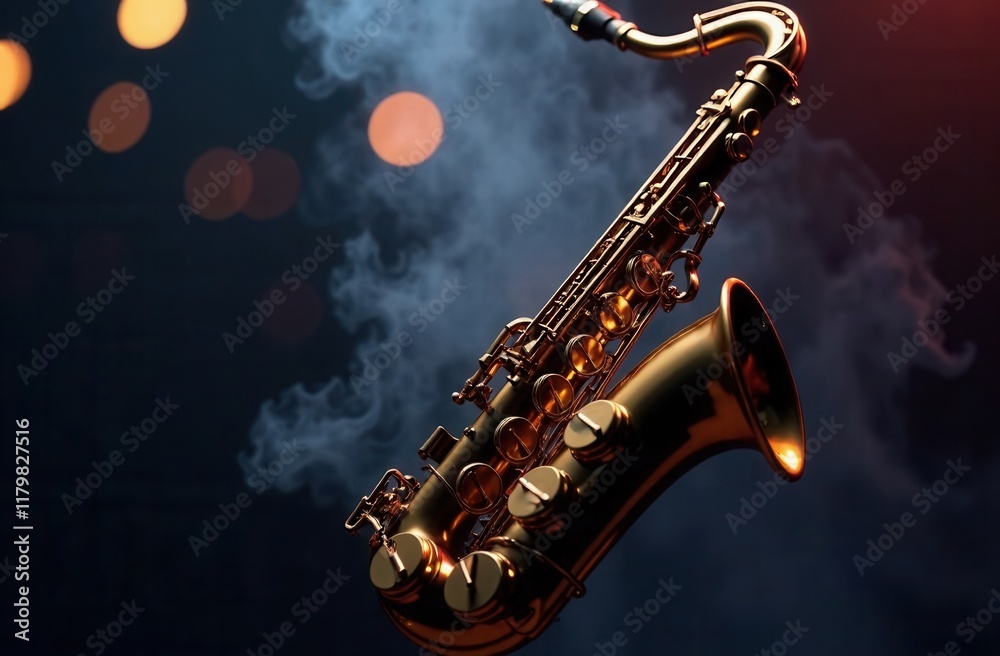 Obraz premium A detailed close up of a saxophone with smoke dramatically emerging from it